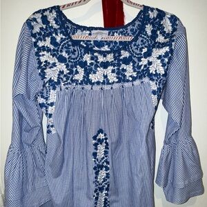Mi Golondrina Navy and White Lace Blouse